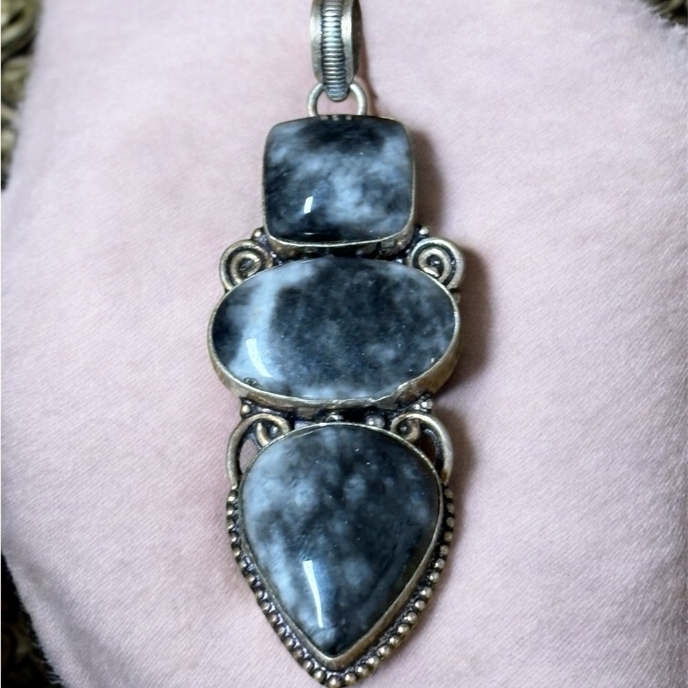 Artisan Vintage Silver and Larvikite Pendant